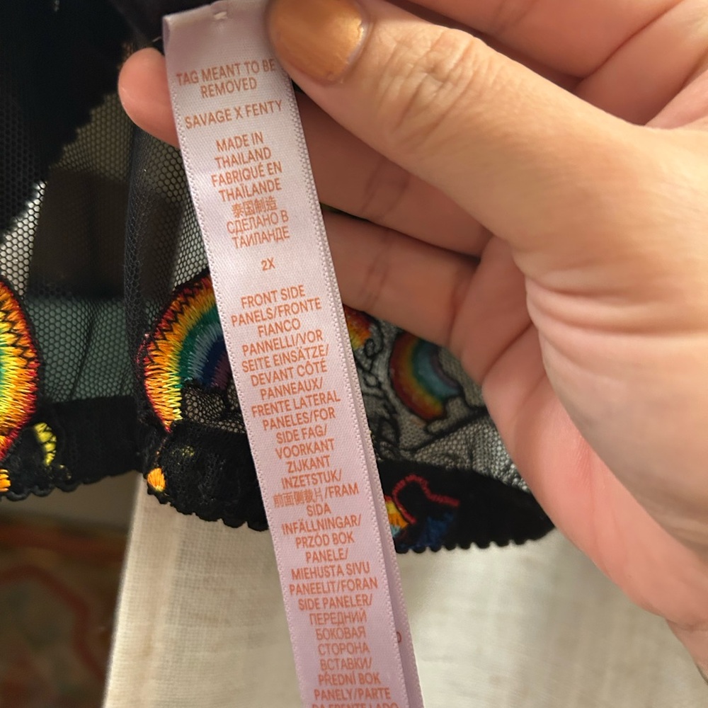Savage X Fenty Black Mesh Bralette with Rainbow Embroidery - Picture 5 of 6